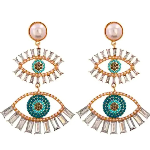 Anthropologie Protection Evil Eyes Drop Earrings - Picture 1 of 4